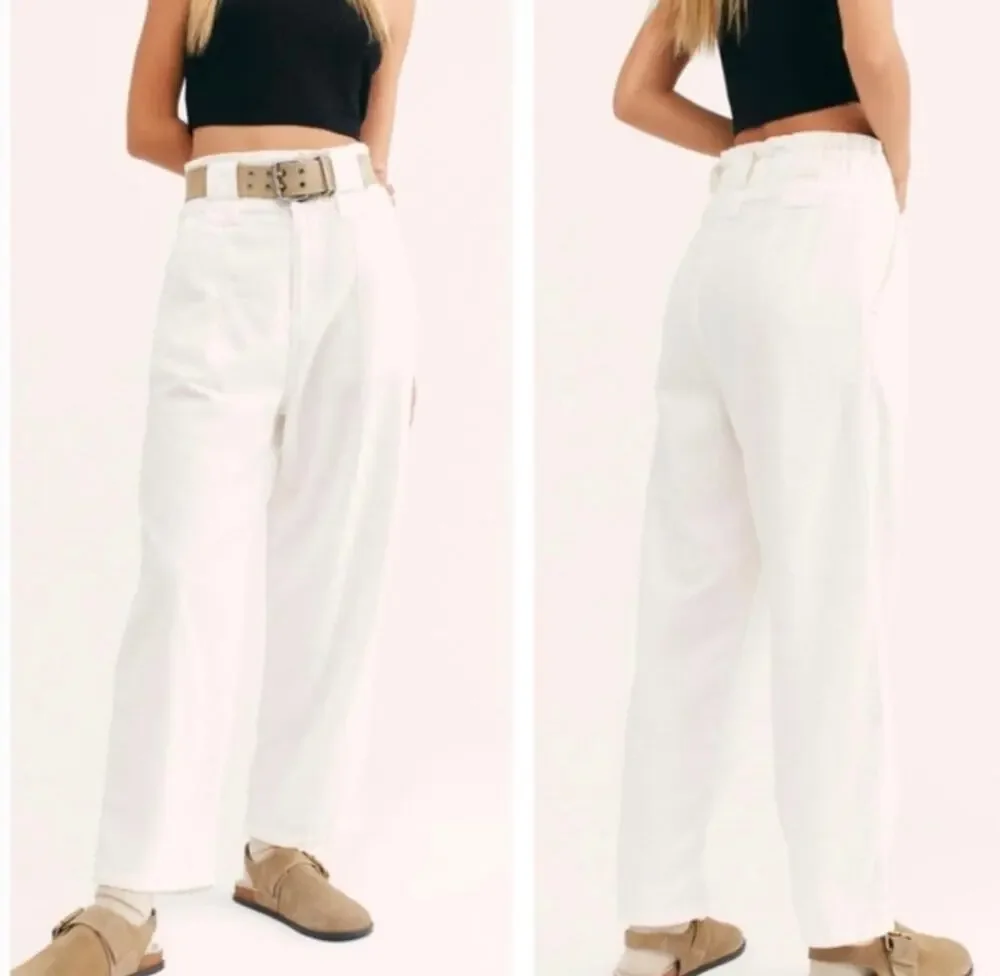 Free People One Way White High Rise Paperbag Pants Size 0 Straight Leg